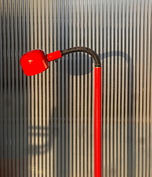 Modernist gooseneck floor lamp in cherry red, mid 20th century