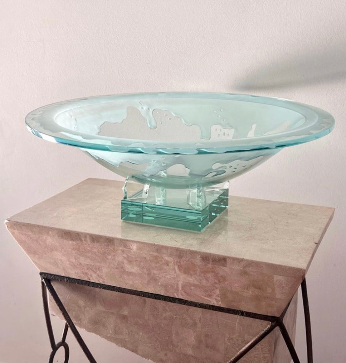 Monumental art glass platter with frosted drip motif, late 20th century