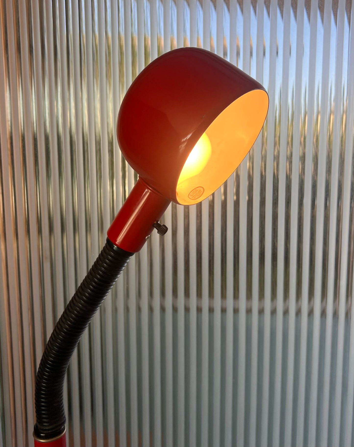 Modernist gooseneck floor lamp in cherry red, mid 20th century