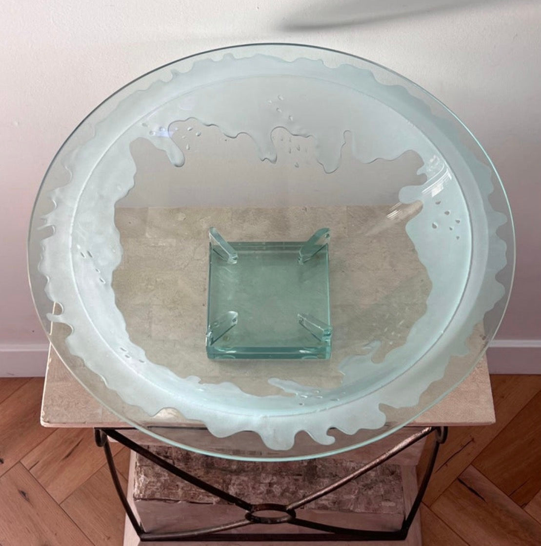 Monumental art glass platter with frosted drip motif, late 20th century