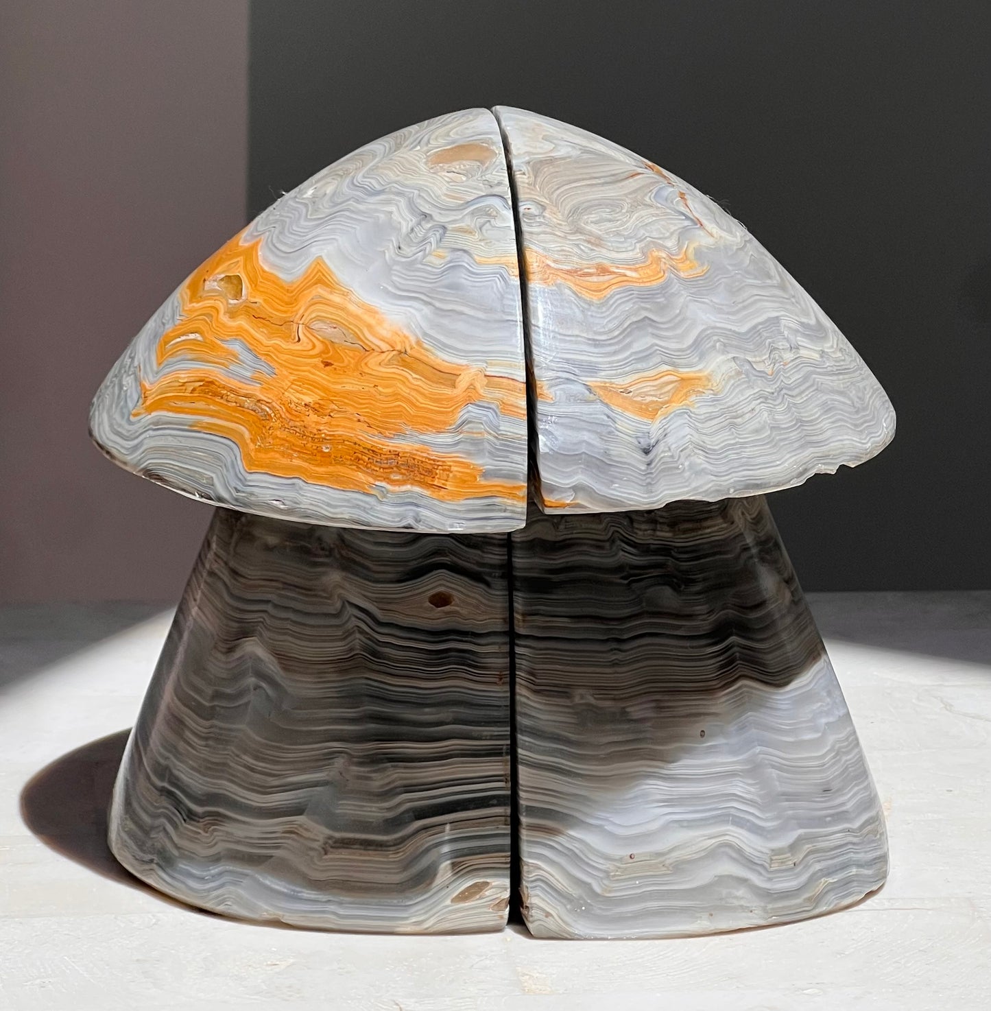 Pair of onyx mushroom bookends, late 20th century