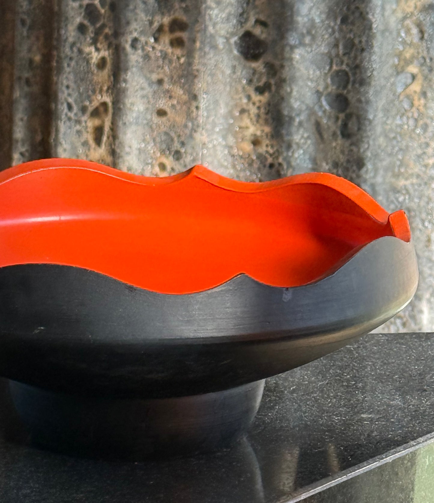 Pedestal bowl with persimmon interior, 20th century
