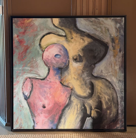 Monumental vintage figurative oil painting, 20th century