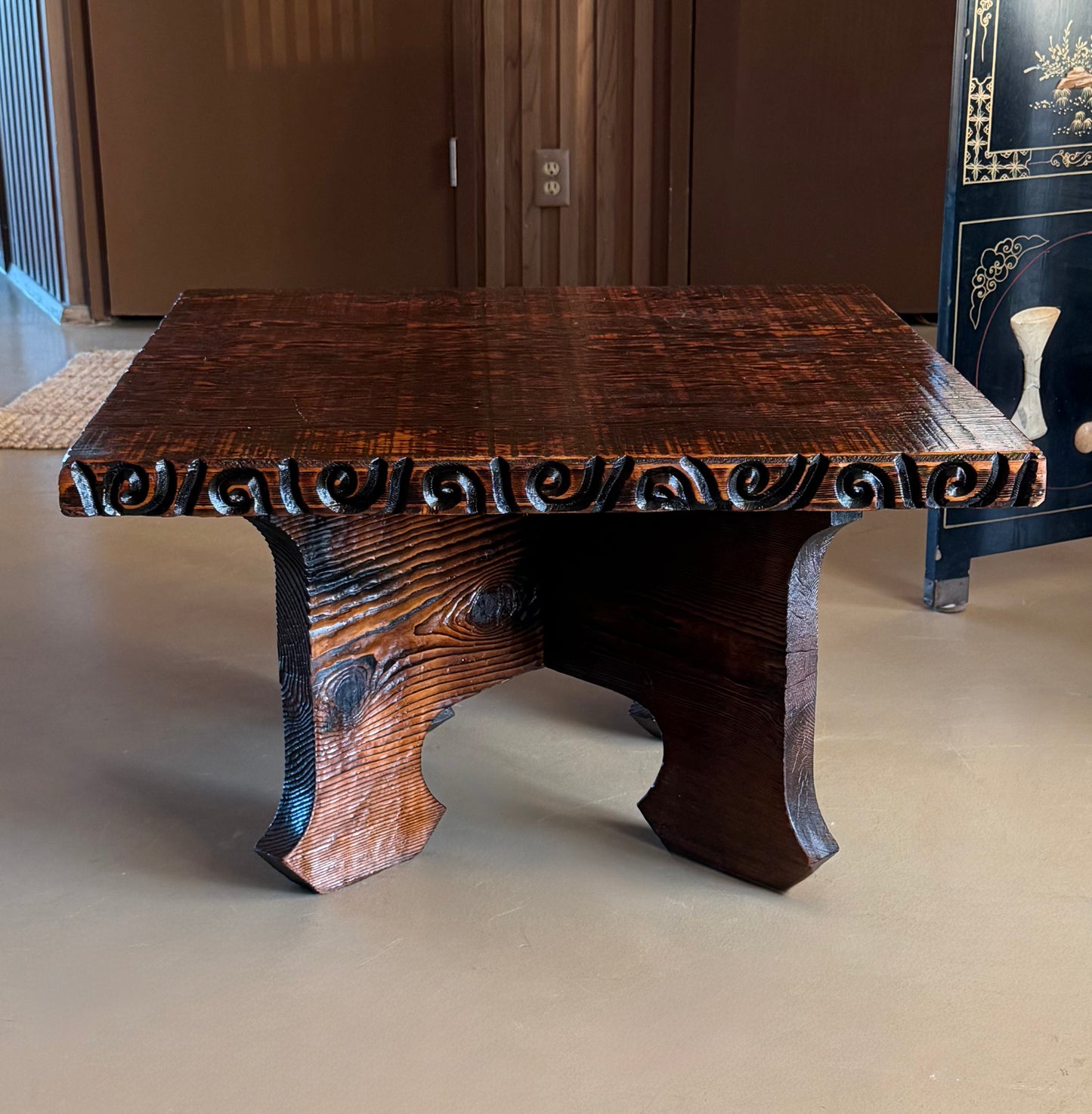 Hand-carved craft coffee table, mid 20th century
