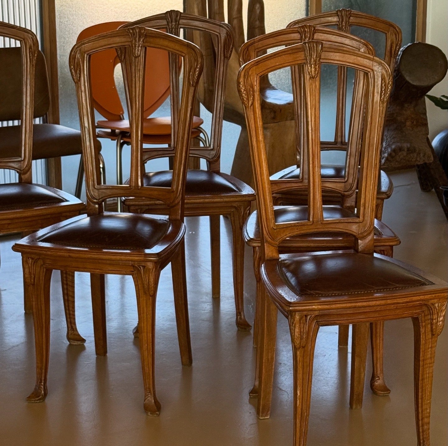 Set of eight French Art Nouveau dining chairs, late 19th century