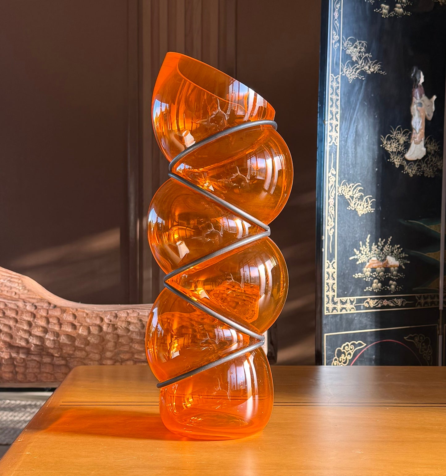 Caged orange glass vase by Vanessa Mitrani, late 20th century