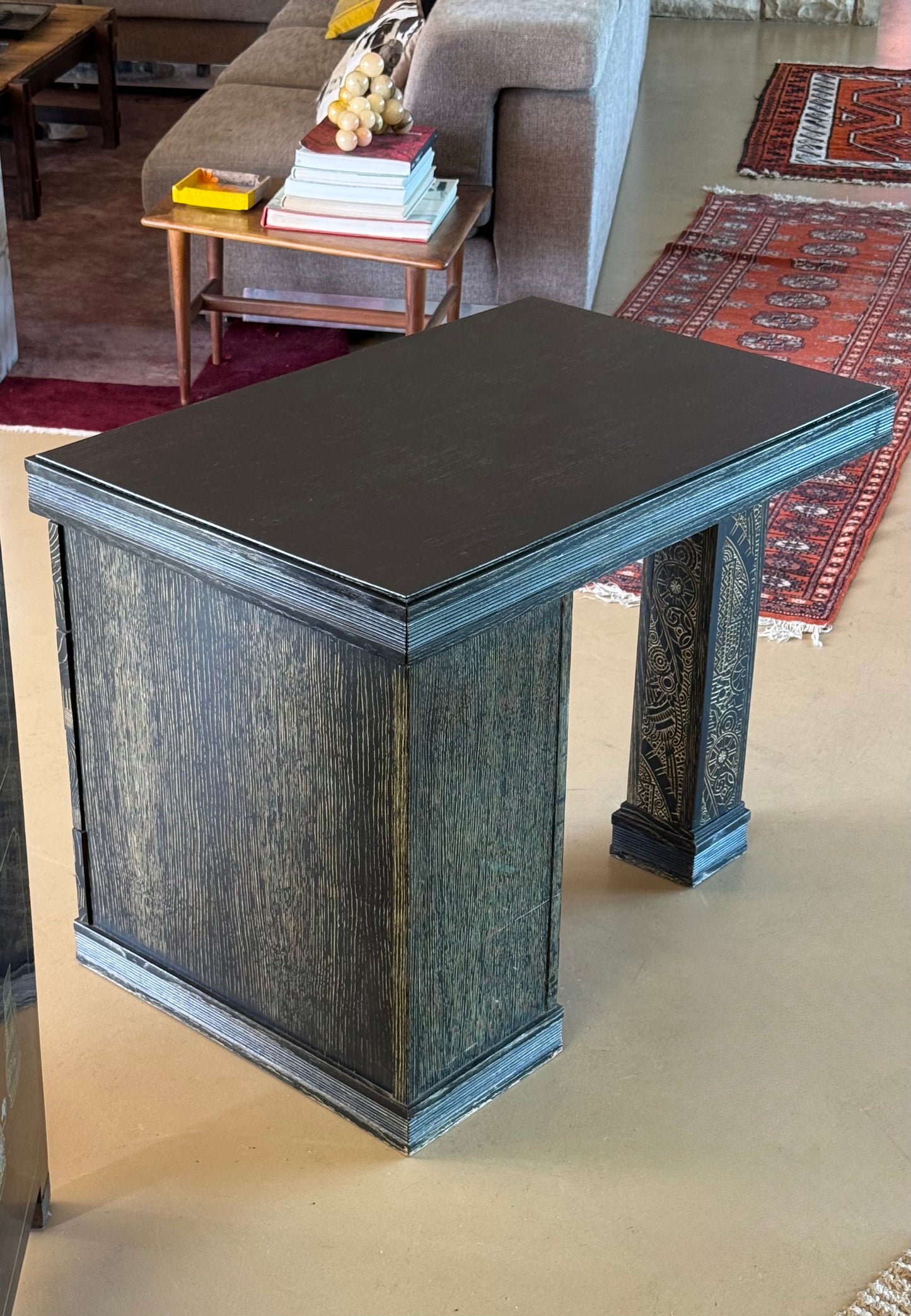 Hand-carved ebonized wood desk, early 20th century