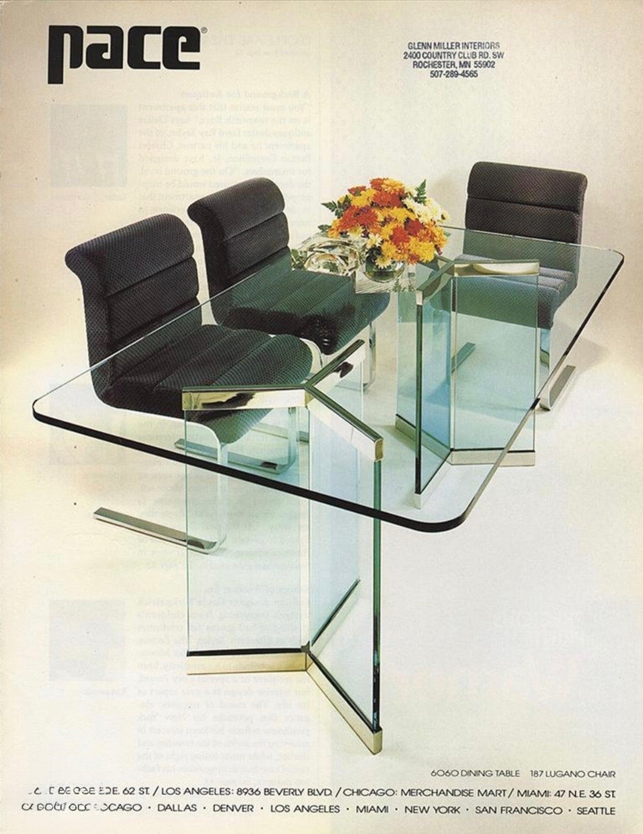 The model 6060 glass and chrome dining table by Irving Rosen for Pace, circa 1970