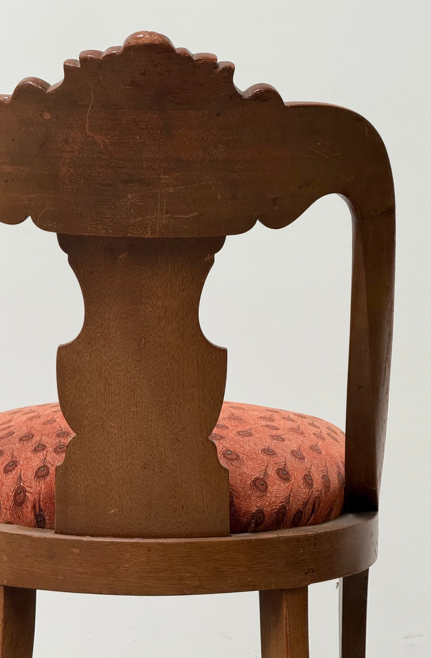 Antique Victorian bergère chair with peacock upholstery, circa 1900