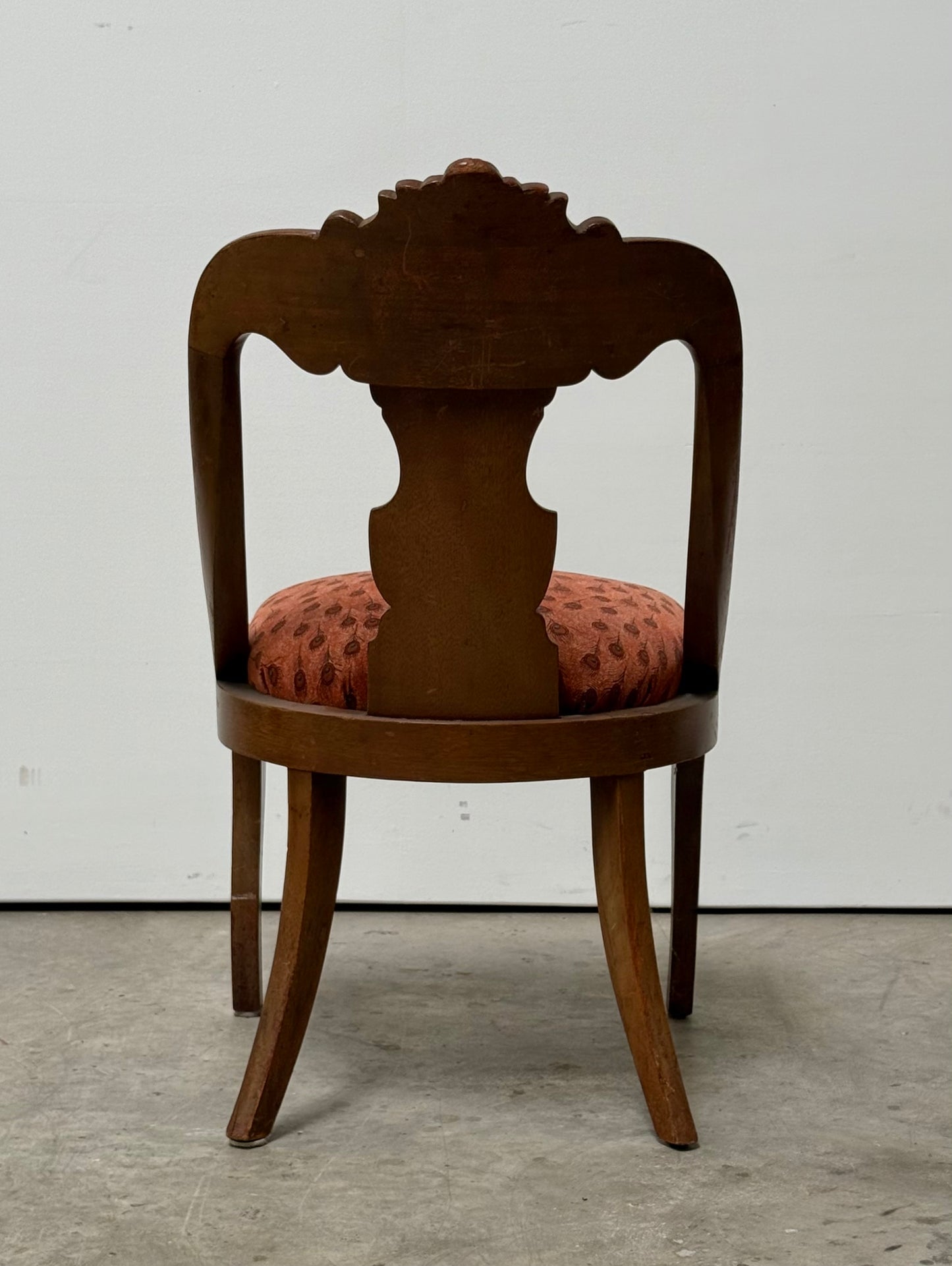 Antique Victorian bergère chair with peacock upholstery, circa 1900