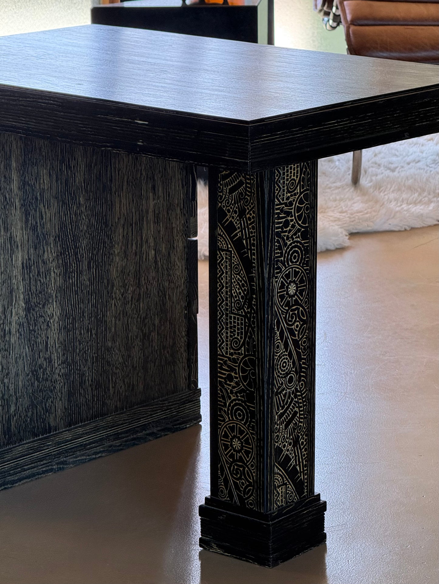 Hand-carved ebonized wood desk, early 20th century