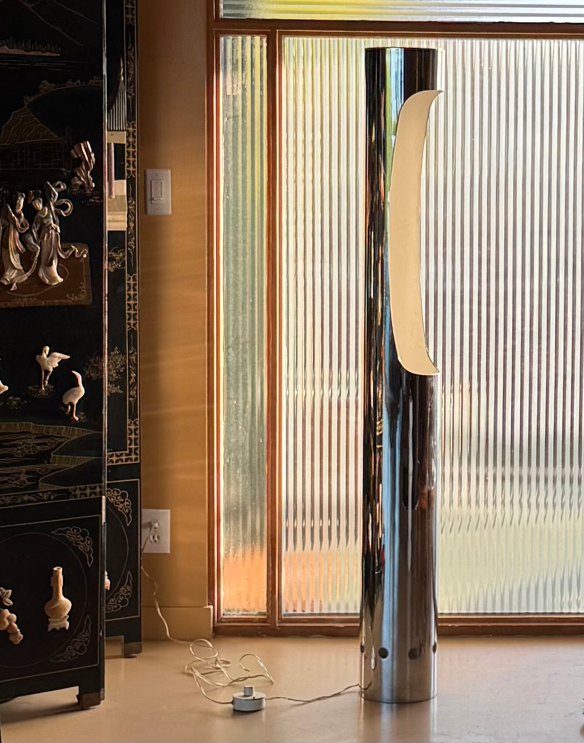 Mid century chrome column floor lamp, circa 1970