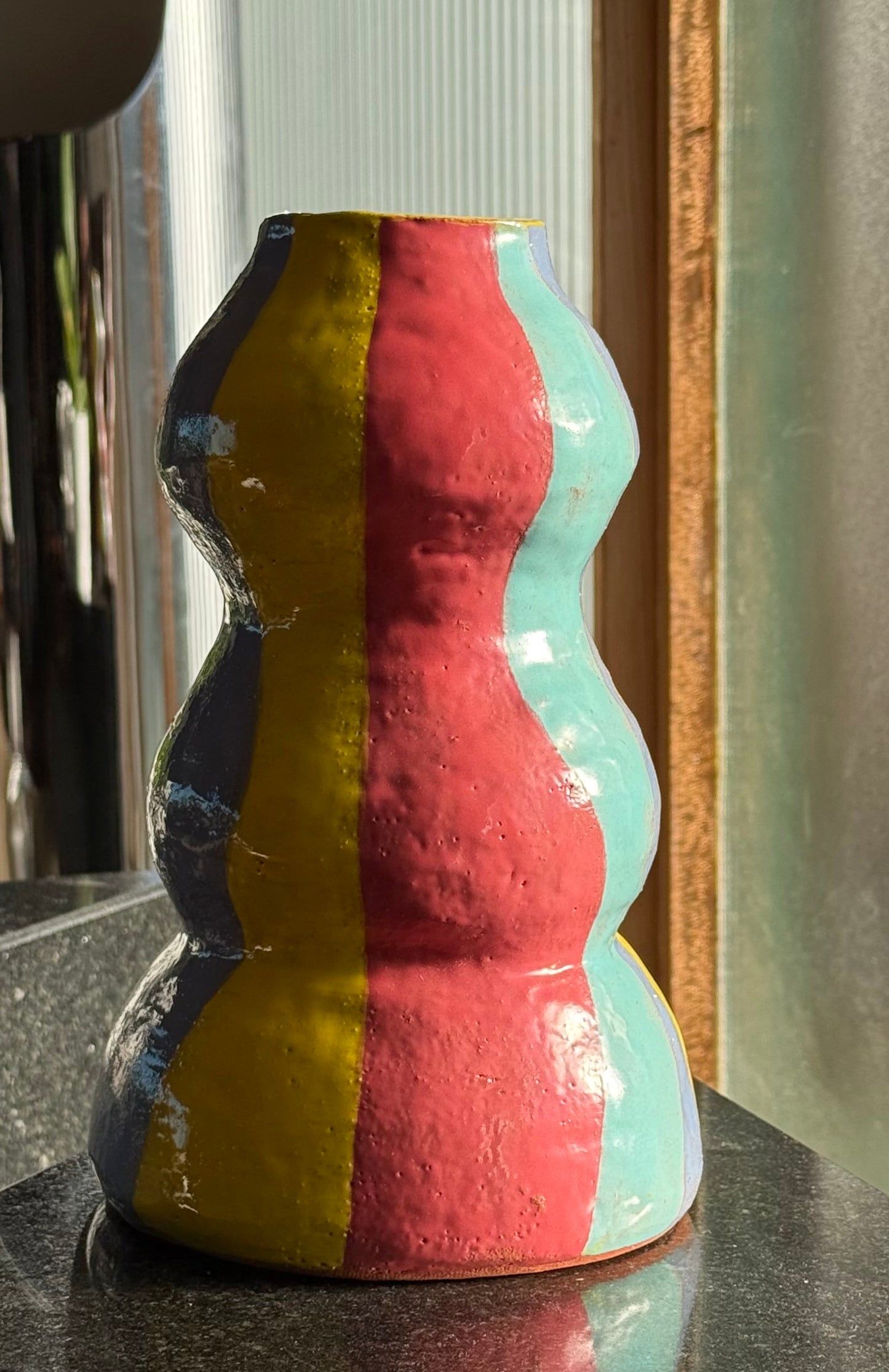Colorful ceramic squiggle vase, mid to late 20th century