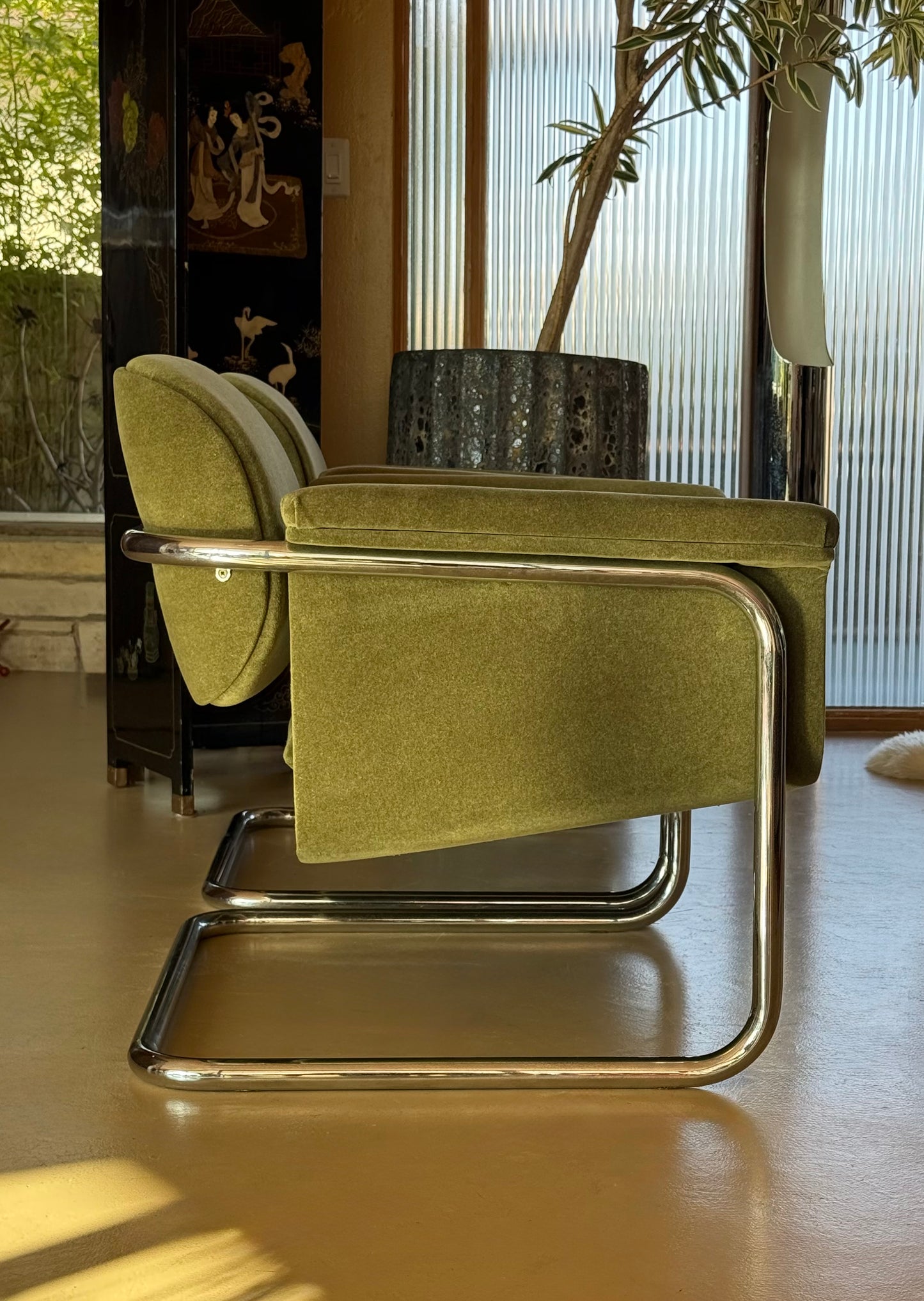 Pair of tubular chrome cantilever chairs by Thonet, 20th century