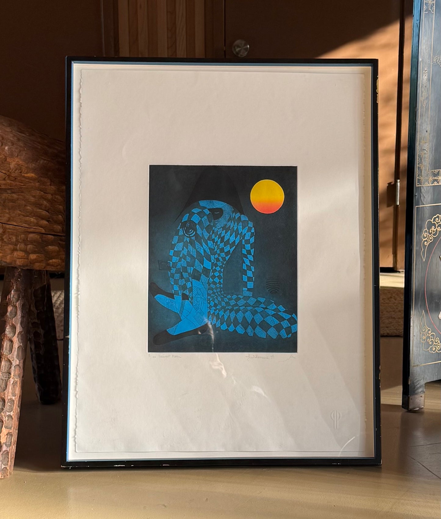Vintage harlequin jester print, mid 20th century