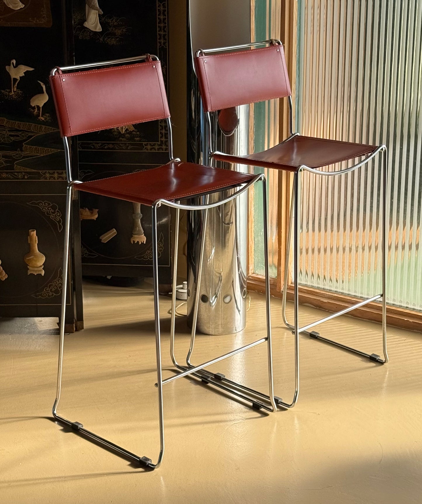 Pair of vintage Italian bar stools, mid 20th century