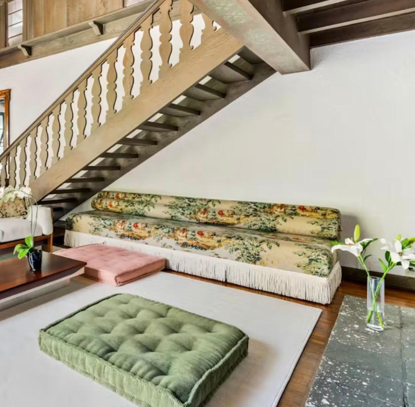 A pair of large floor cushions, 21st century