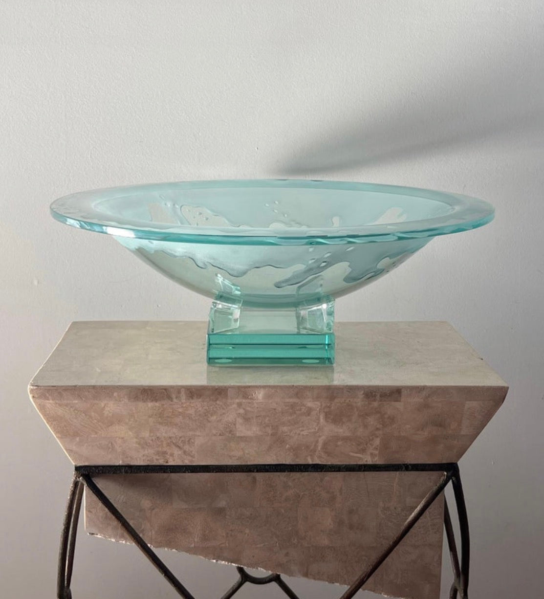Monumental art glass platter with frosted drip motif, late 20th century