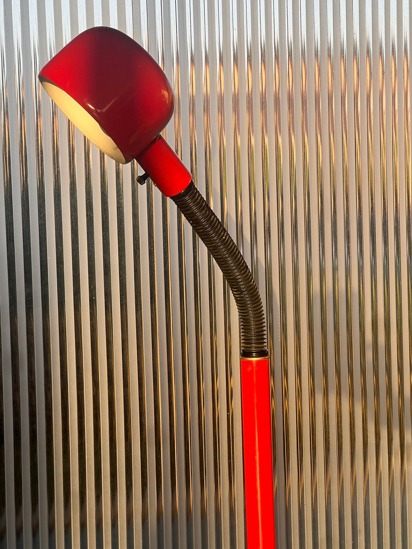 Modernist gooseneck floor lamp in cherry red, mid 20th century