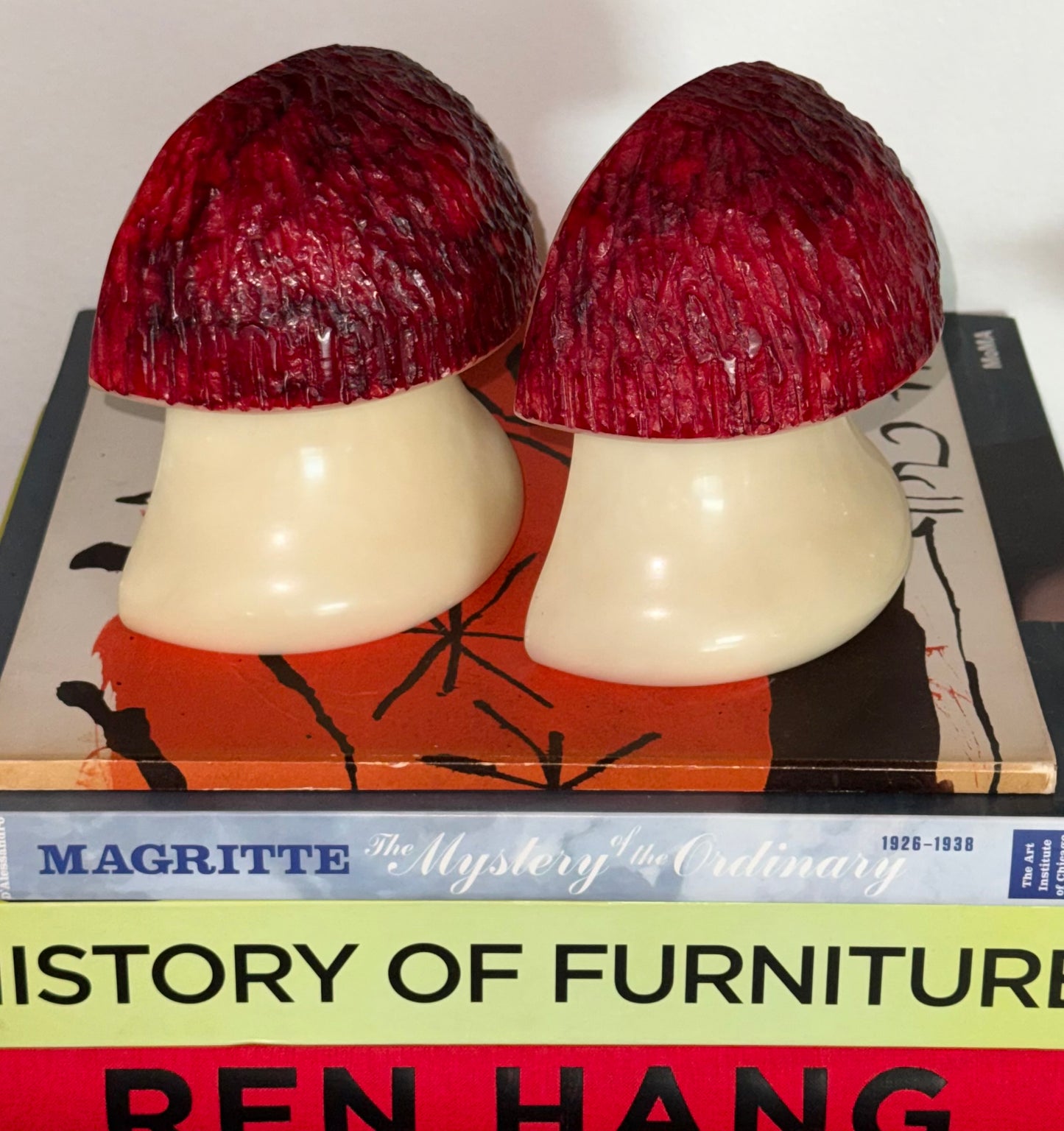 Pair of vintage Italian alabaster mushroom bookends, circa 1960
