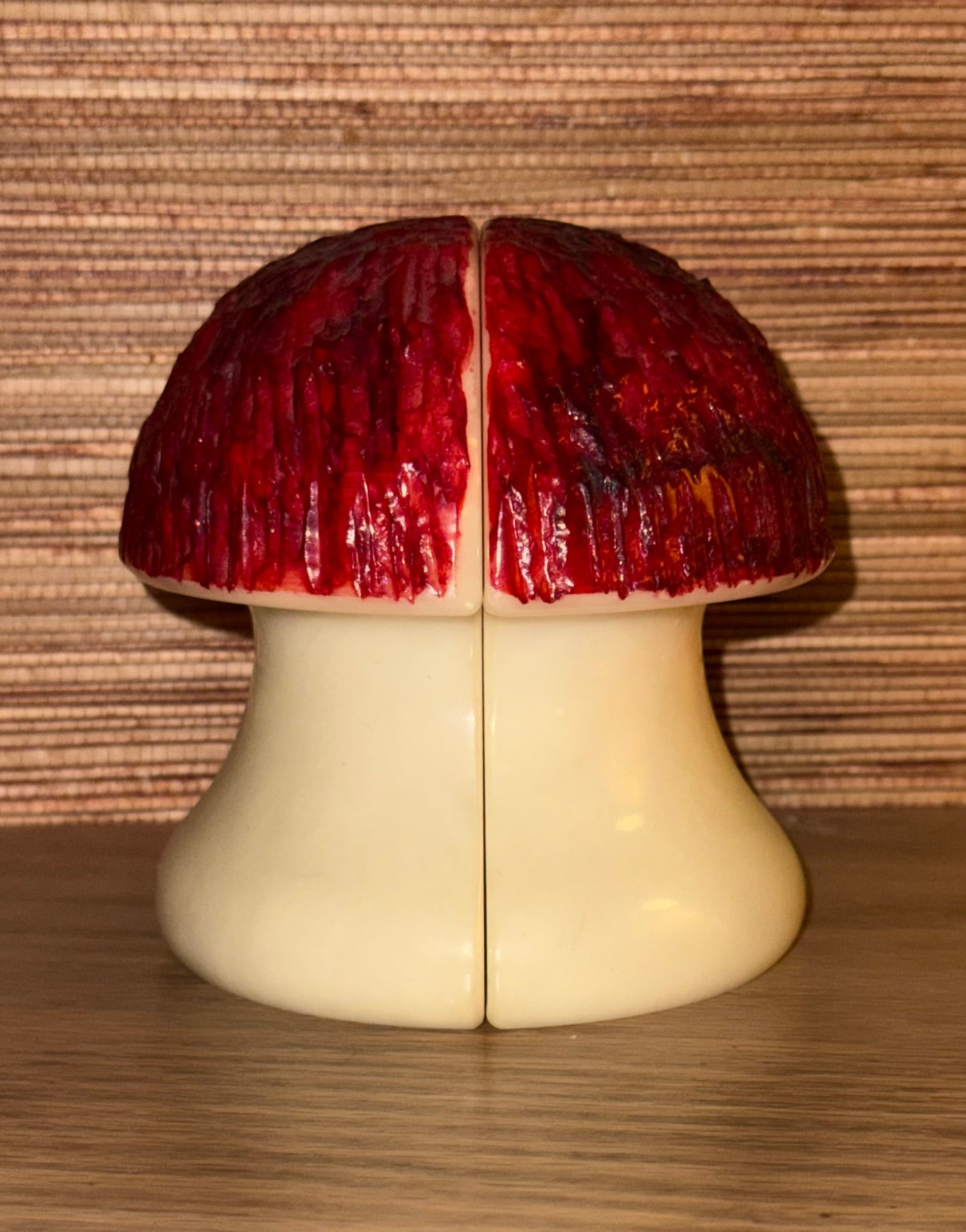Pair of vintage Italian alabaster mushroom bookends, circa 1960