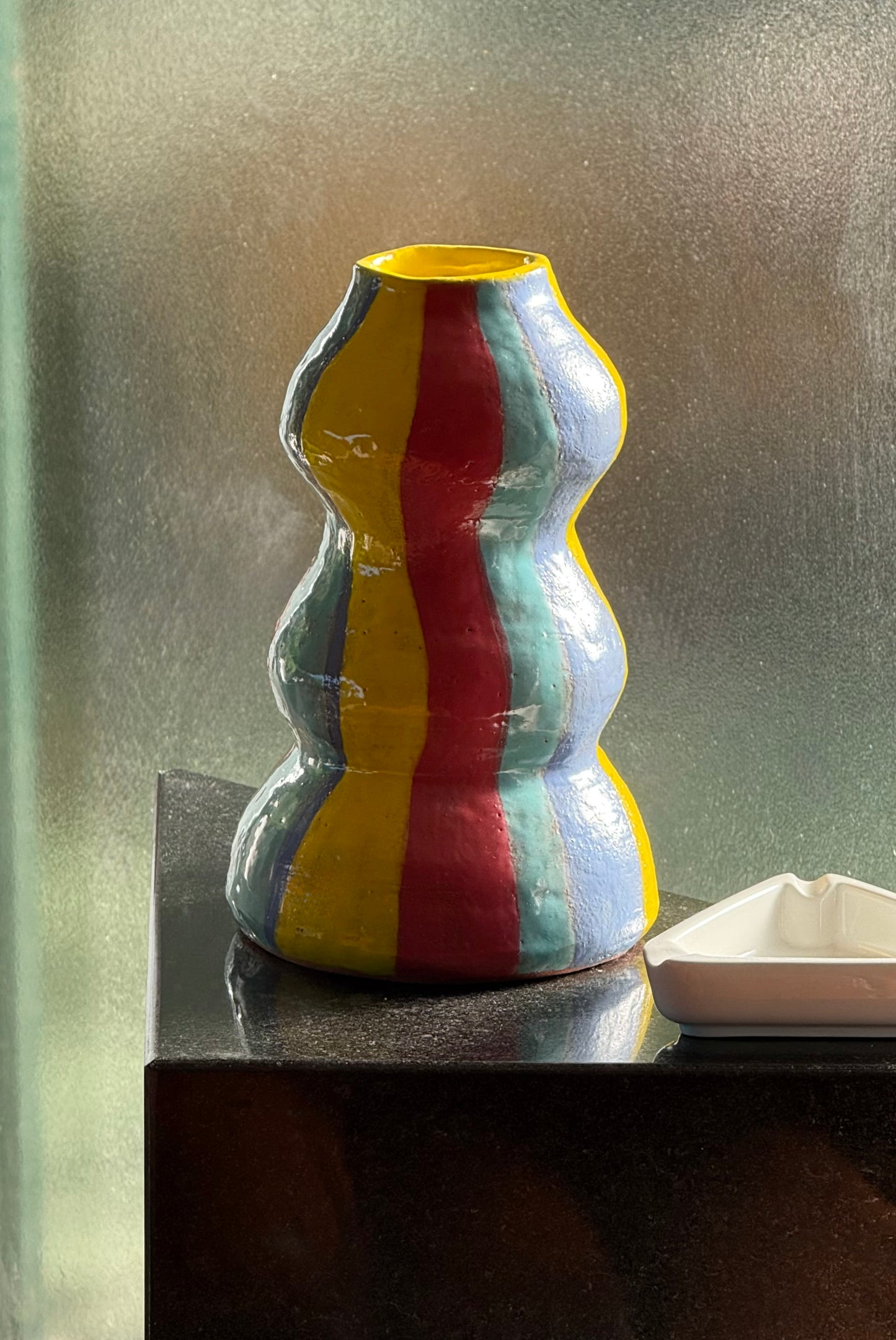 Colorful ceramic squiggle vase, mid to late 20th century