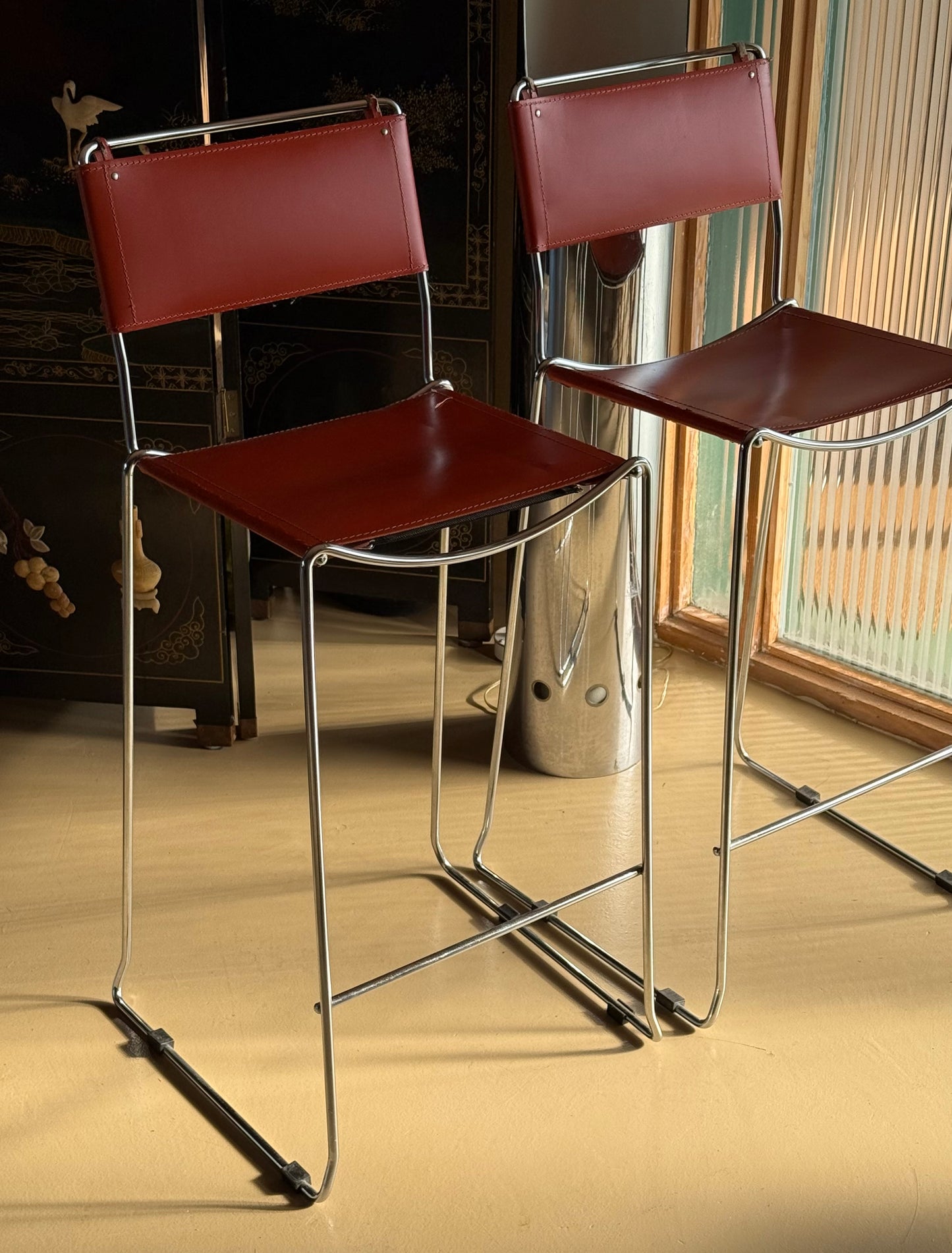 Pair of vintage Italian bar stools, mid 20th century