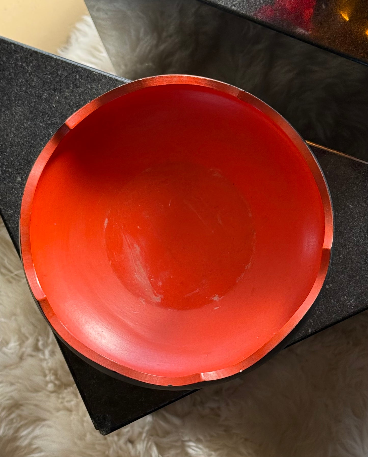 Pedestal bowl with persimmon interior, 20th century