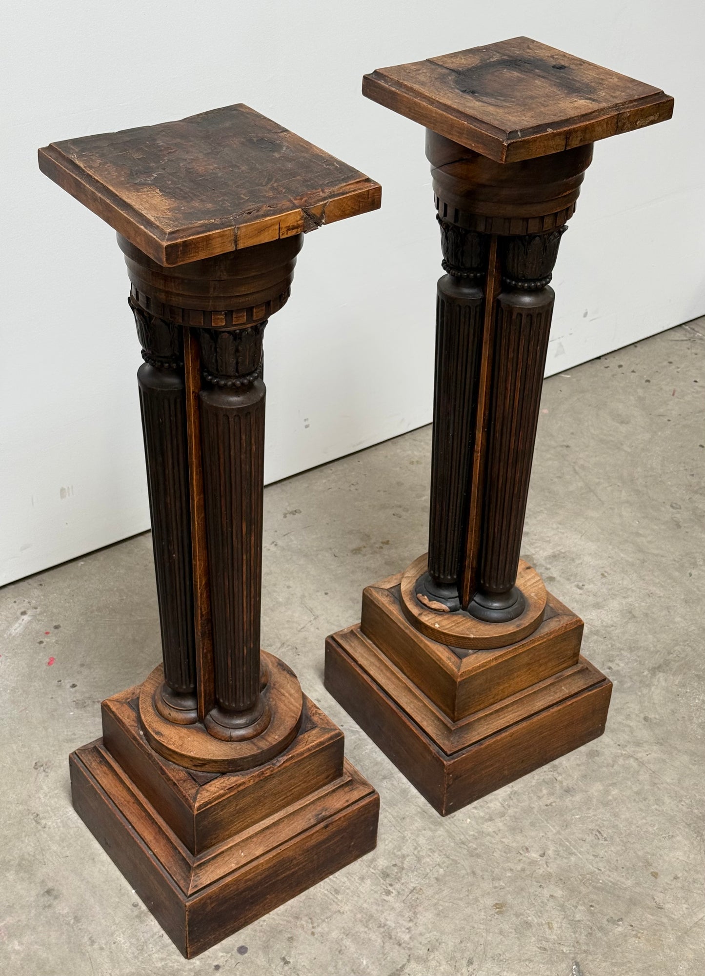 Pair of highly-carved antique French pedestals, 19th century