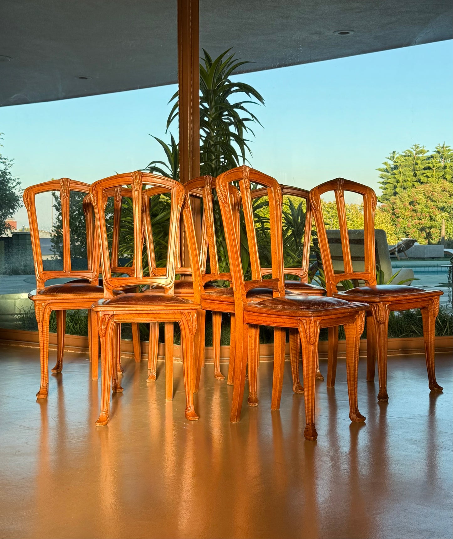Set of eight French Art Nouveau dining chairs, late 19th century