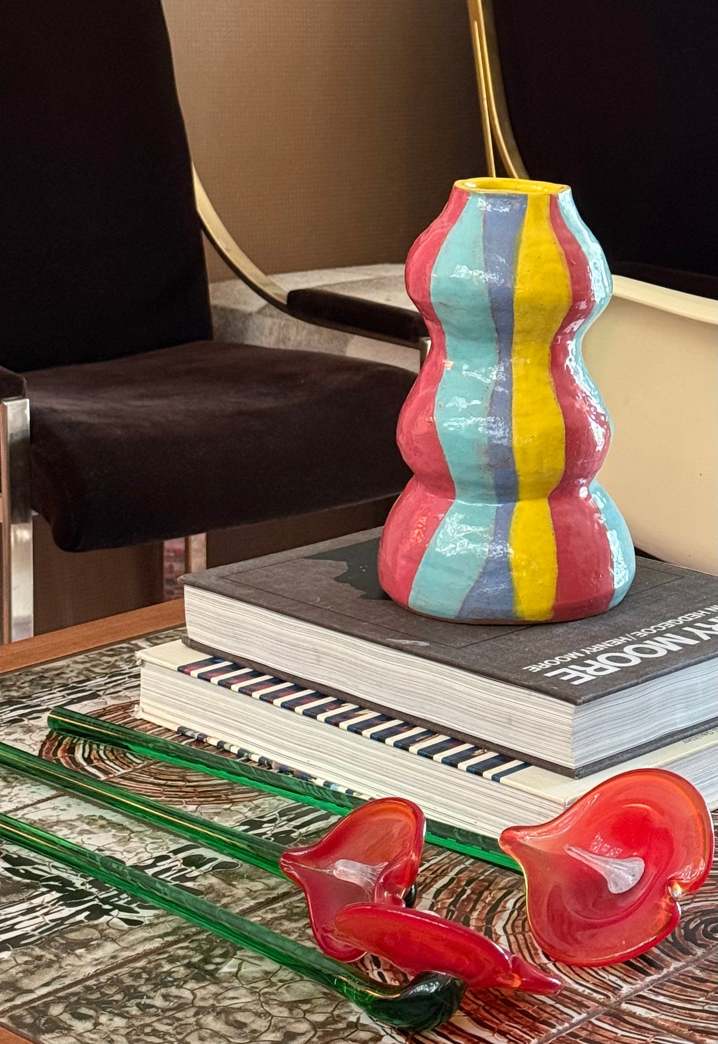 Colorful ceramic squiggle vase, mid to late 20th century