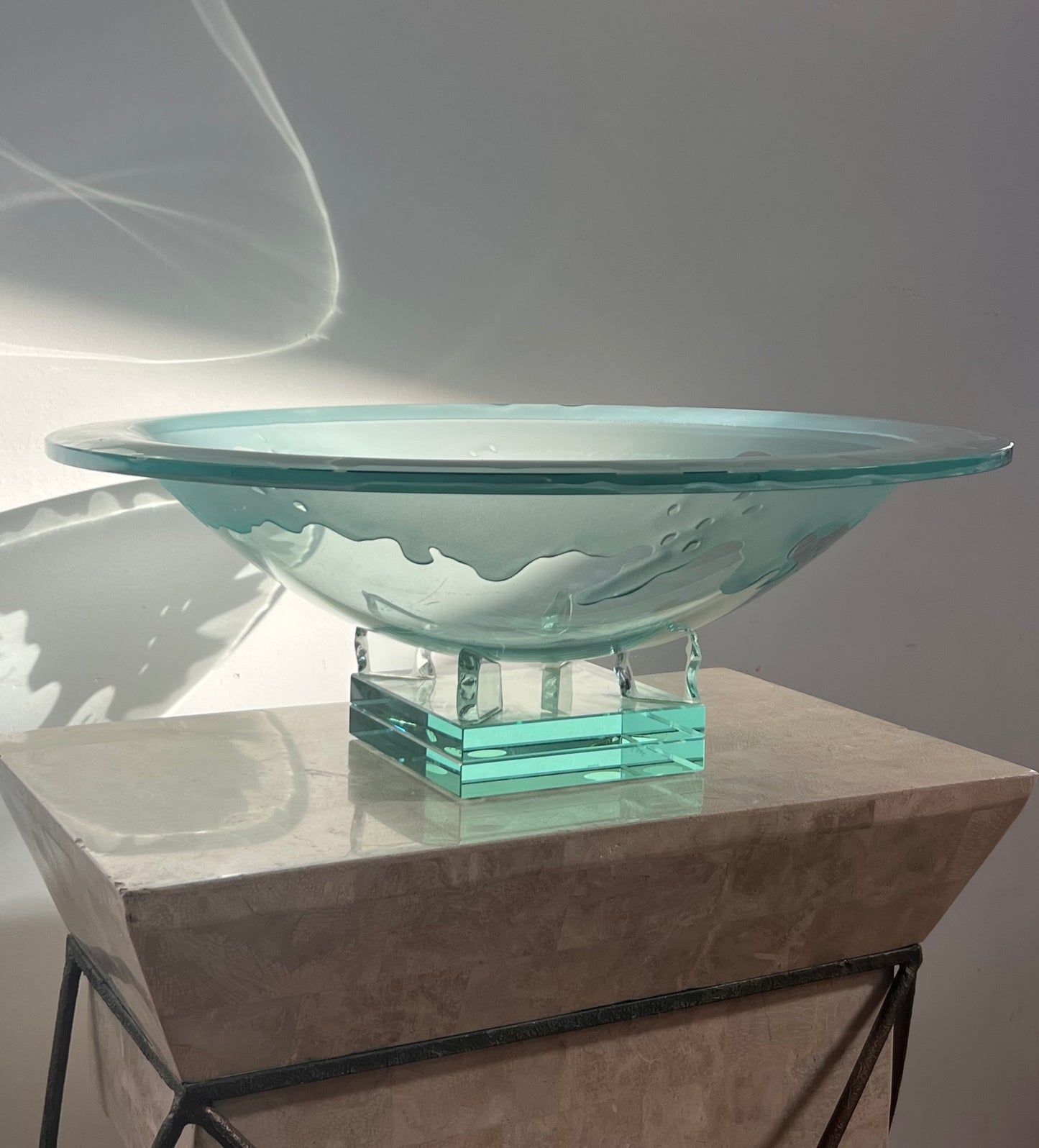 Monumental art glass platter with frosted drip motif, late 20th century