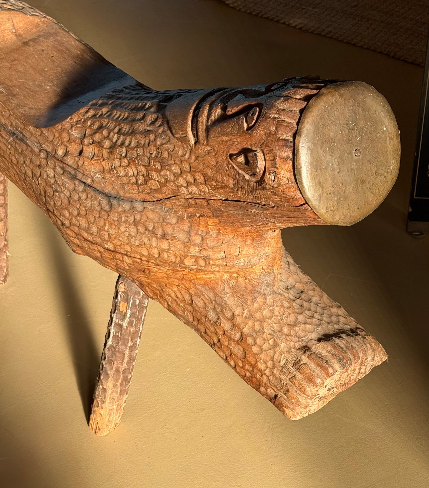 Hand-carved outsider art bench, 20th century