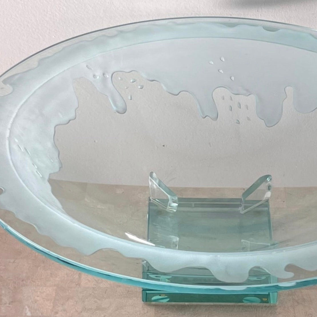 Monumental art glass platter with frosted drip motif, late 20th century