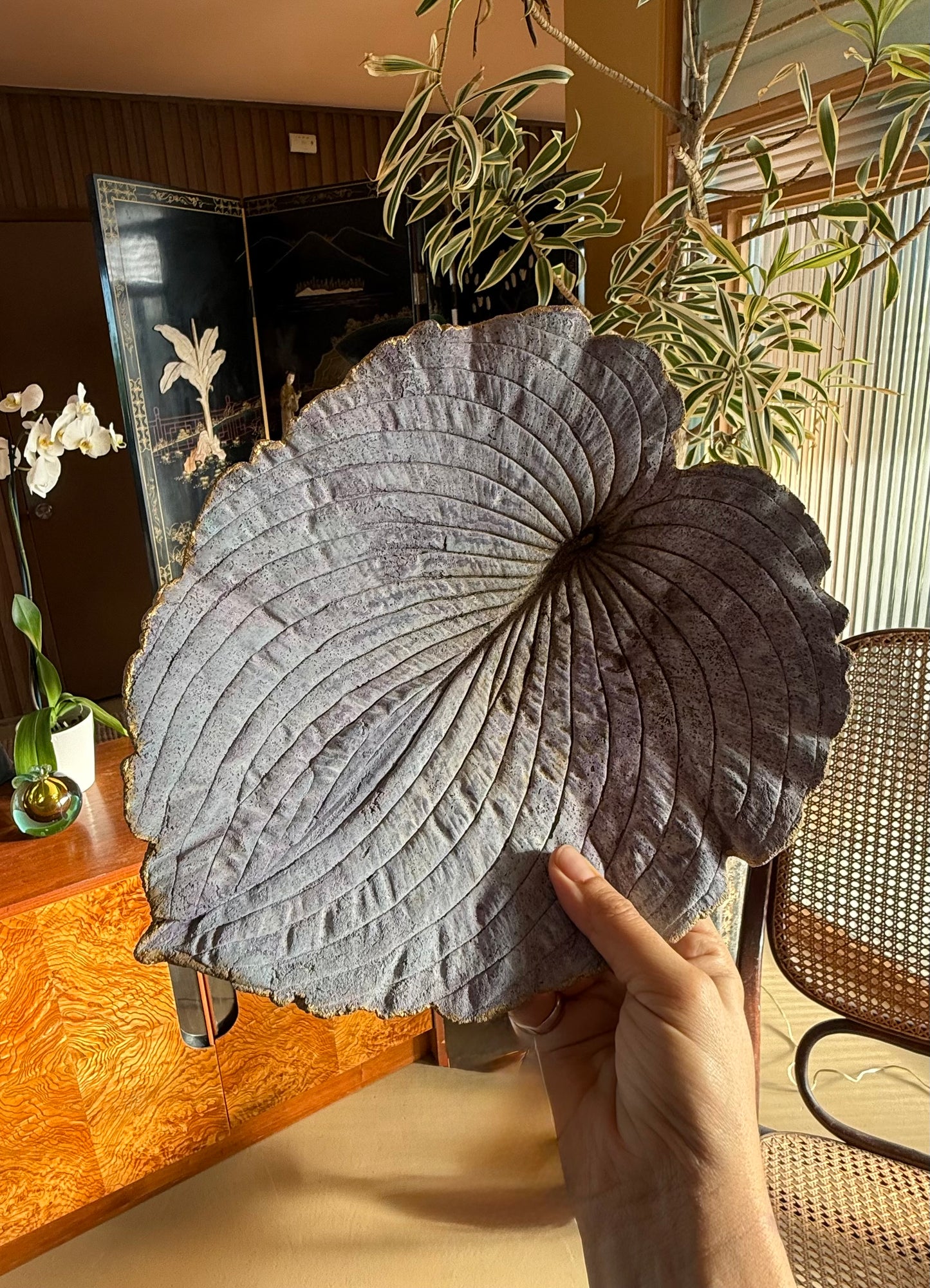 Artist-made studio ceramic leaf platter, 21st century