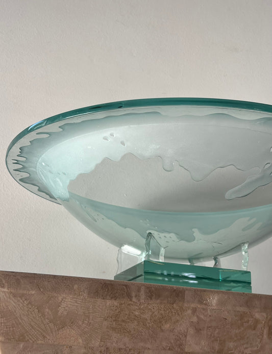 Monumental art glass platter with frosted drip motif, late 20th century