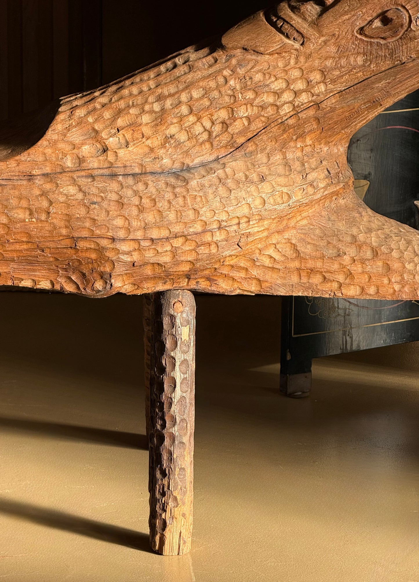 Hand-carved outsider art bench, 20th century