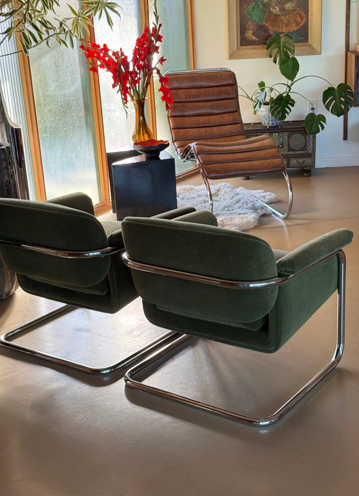 Pair of tubular chrome cantilever chairs by Thonet, 20th century