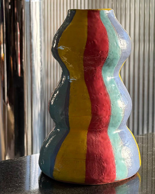 Colorful ceramic squiggle vase, mid to late 20th century
