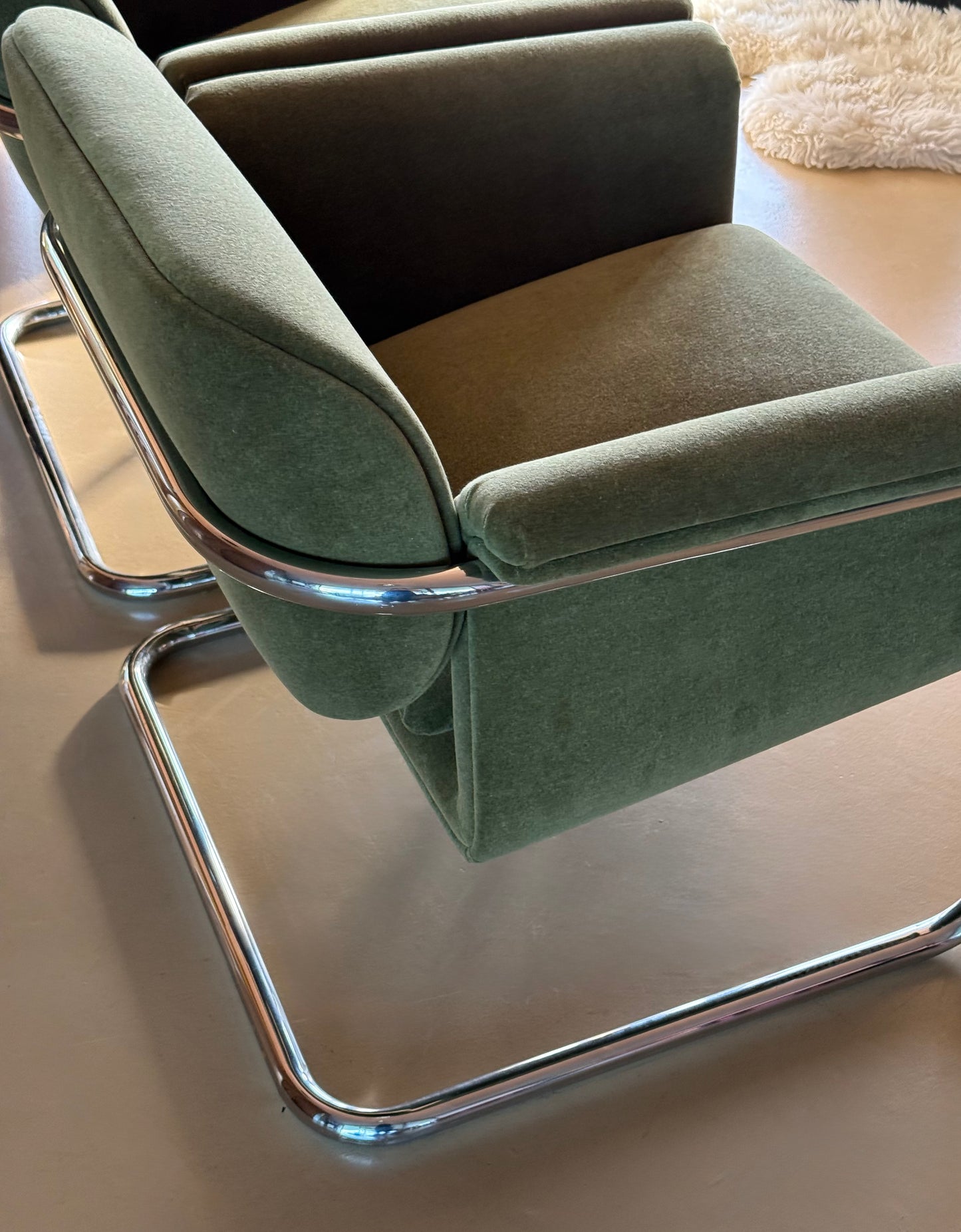 Pair of tubular chrome cantilever chairs by Thonet, 20th century