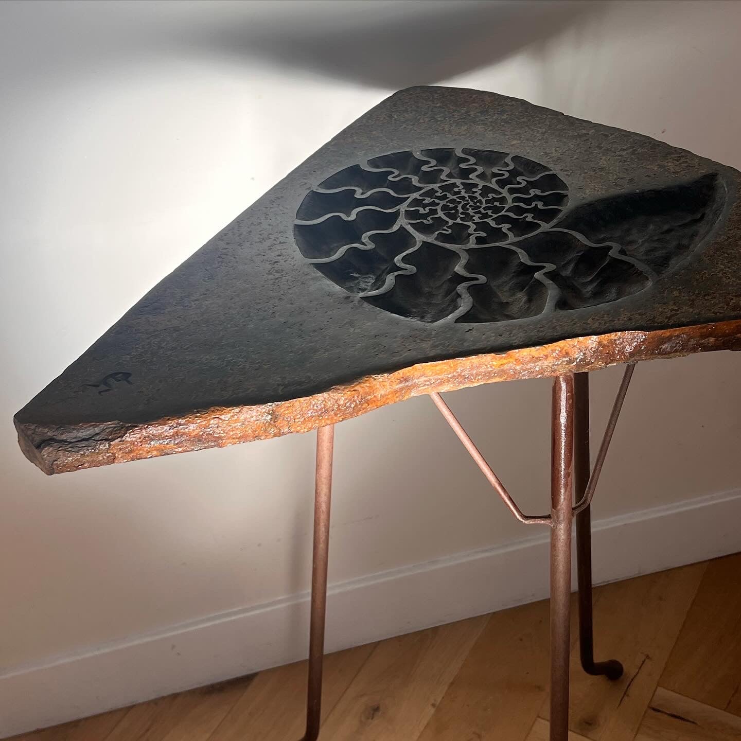Stone and iron side table, late 20th century