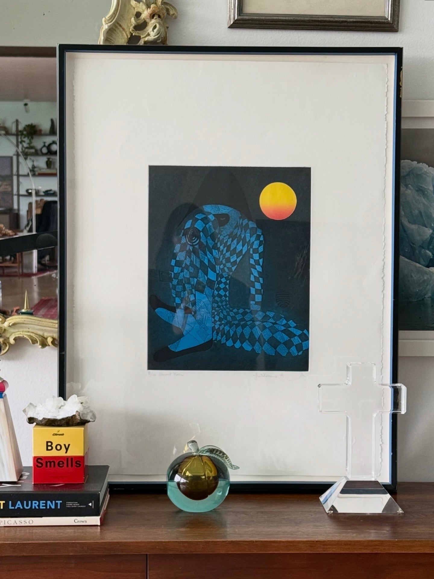 Vintage harlequin jester print, mid 20th century