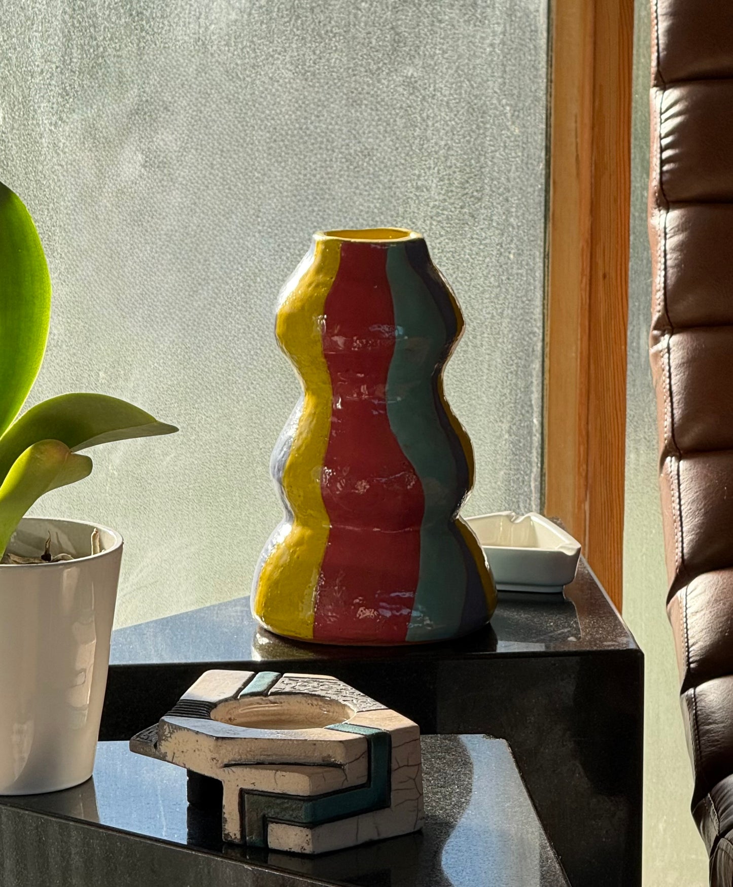 Colorful ceramic squiggle vase, mid to late 20th century