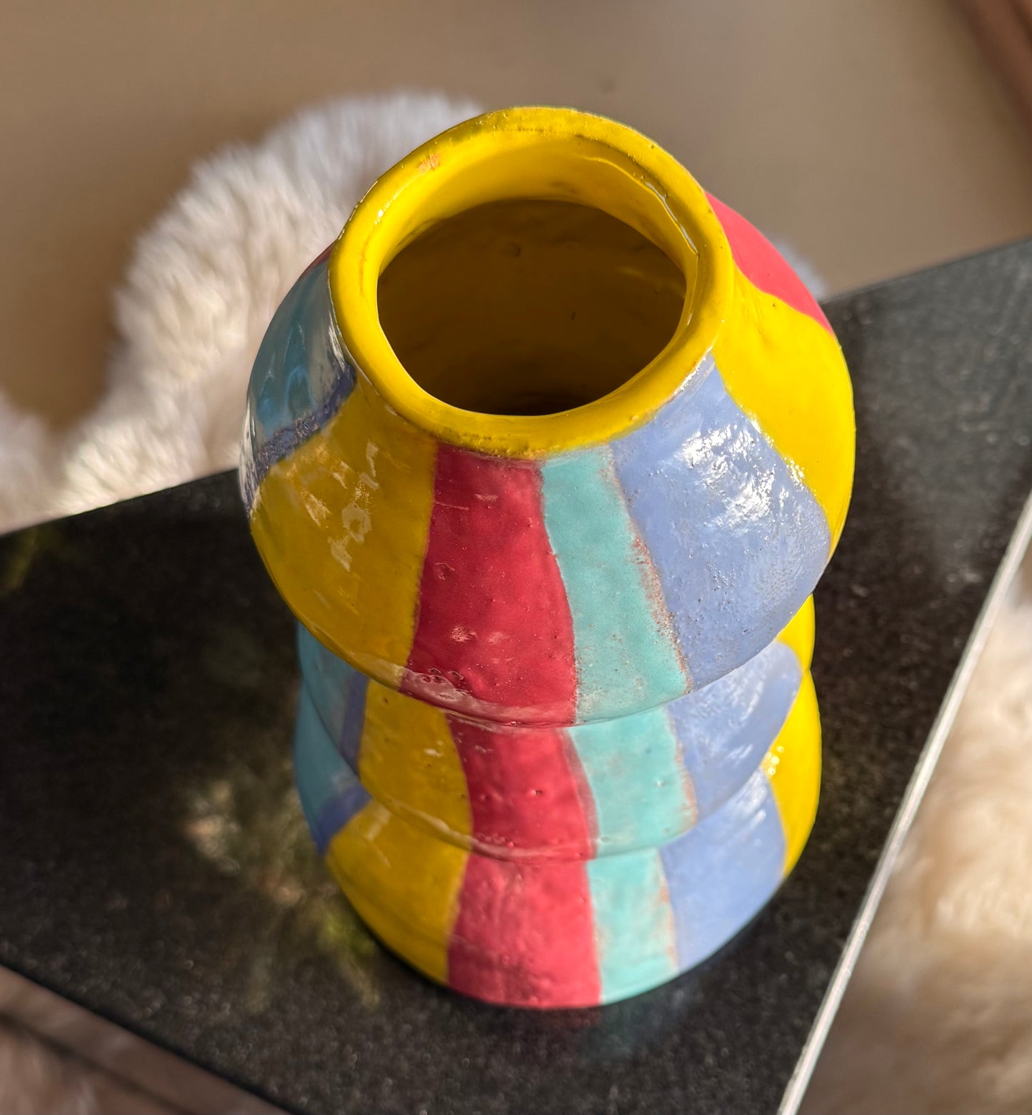 Colorful ceramic squiggle vase, mid to late 20th century