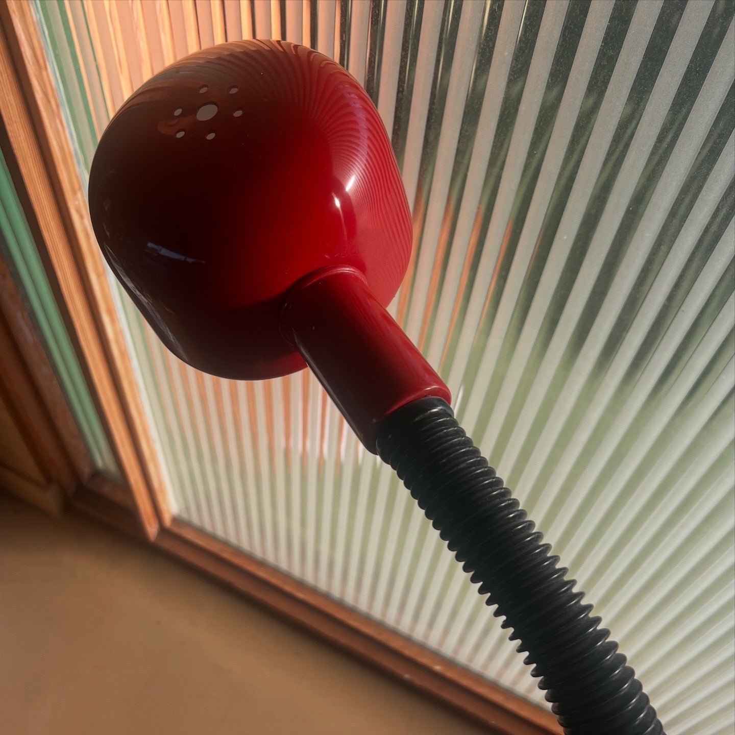 Modernist gooseneck floor lamp in cherry red, mid 20th century