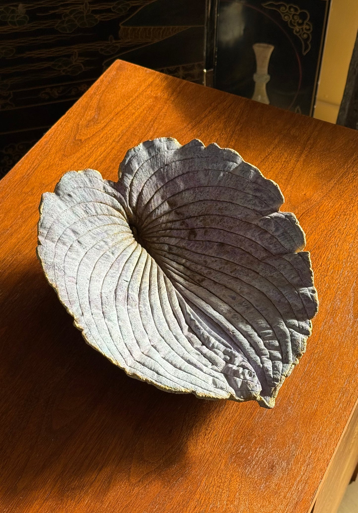 Artist-made studio ceramic leaf platter, 21st century
