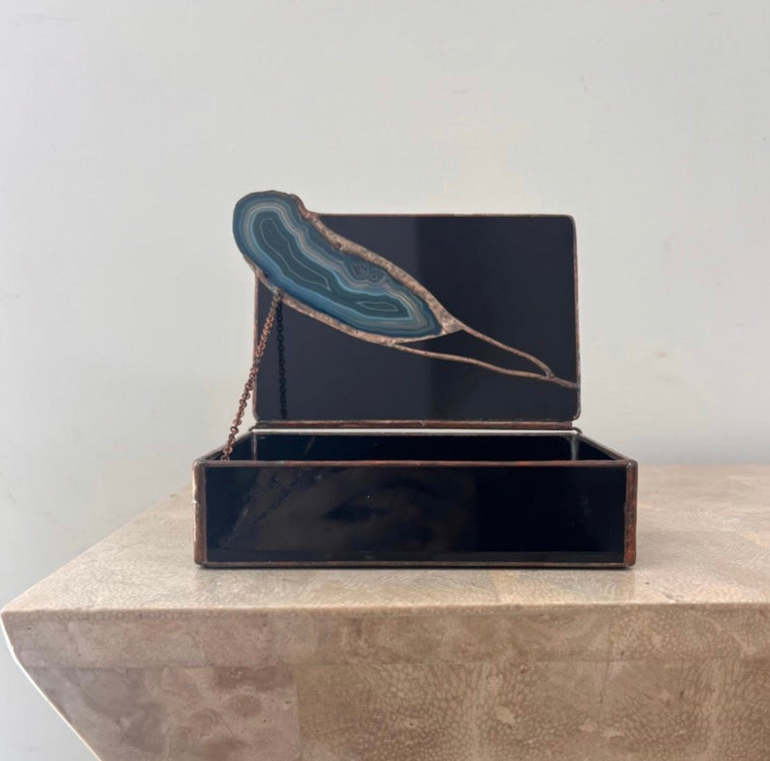 Geode and black glass jewelry box by Don Drumm, late 20th century