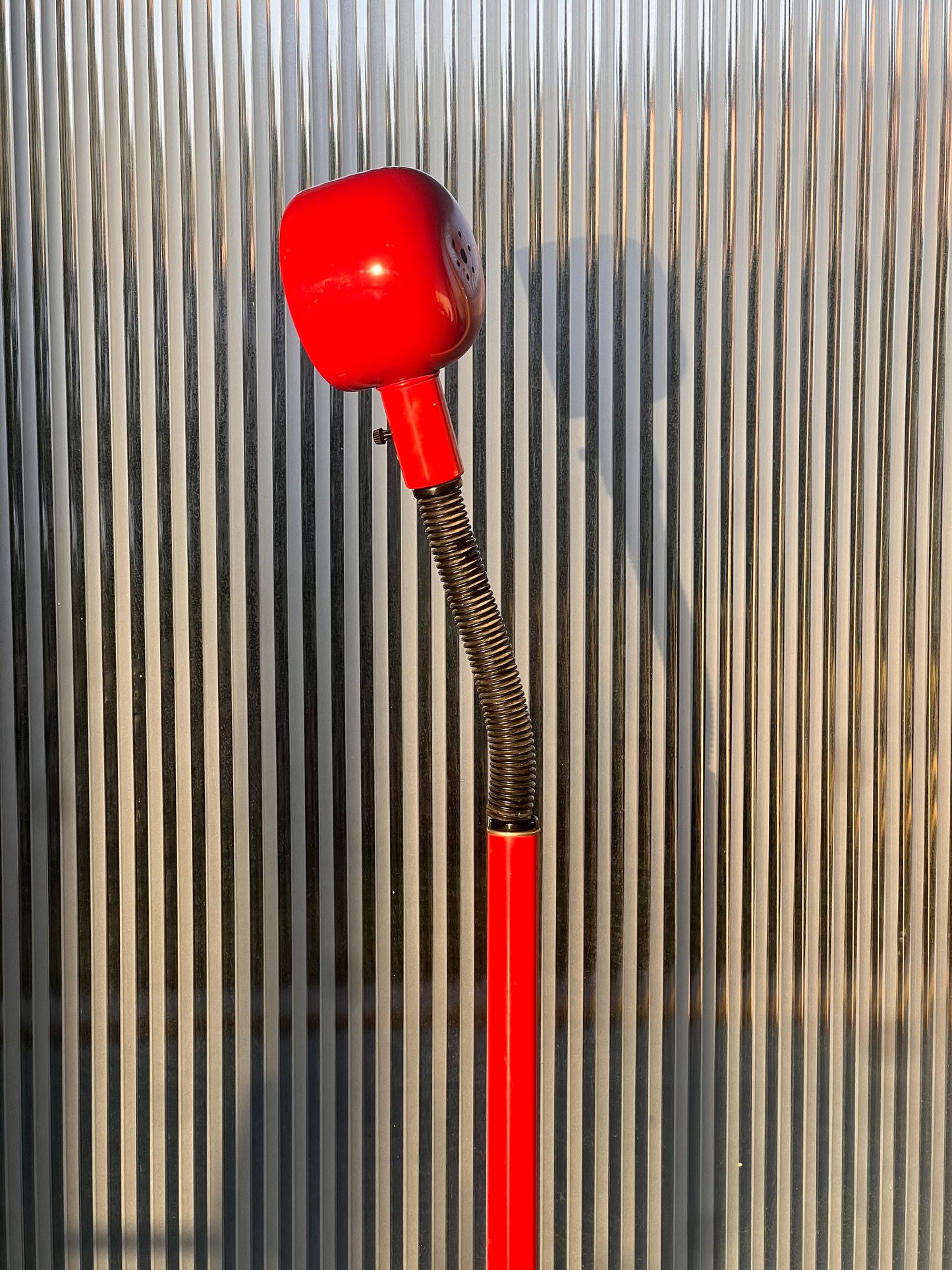 Modernist gooseneck floor lamp in cherry red, mid 20th century
