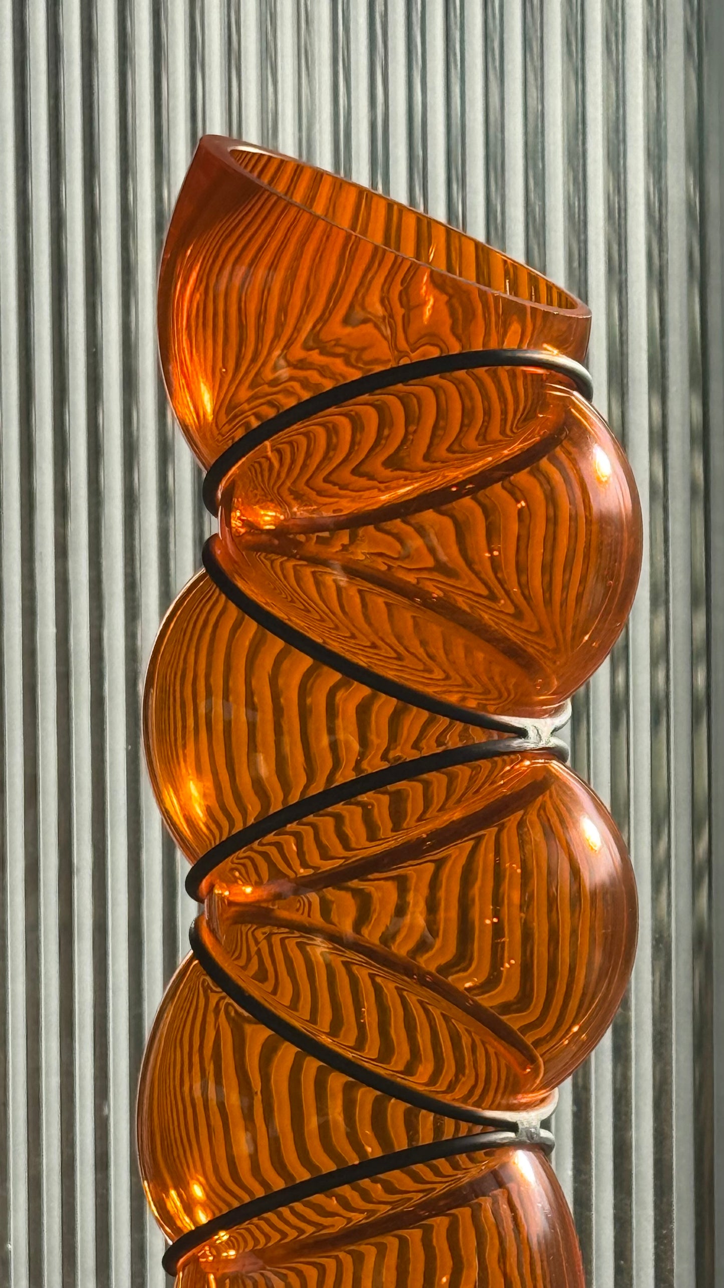 Caged orange glass vase by Vanessa Mitrani, late 20th century